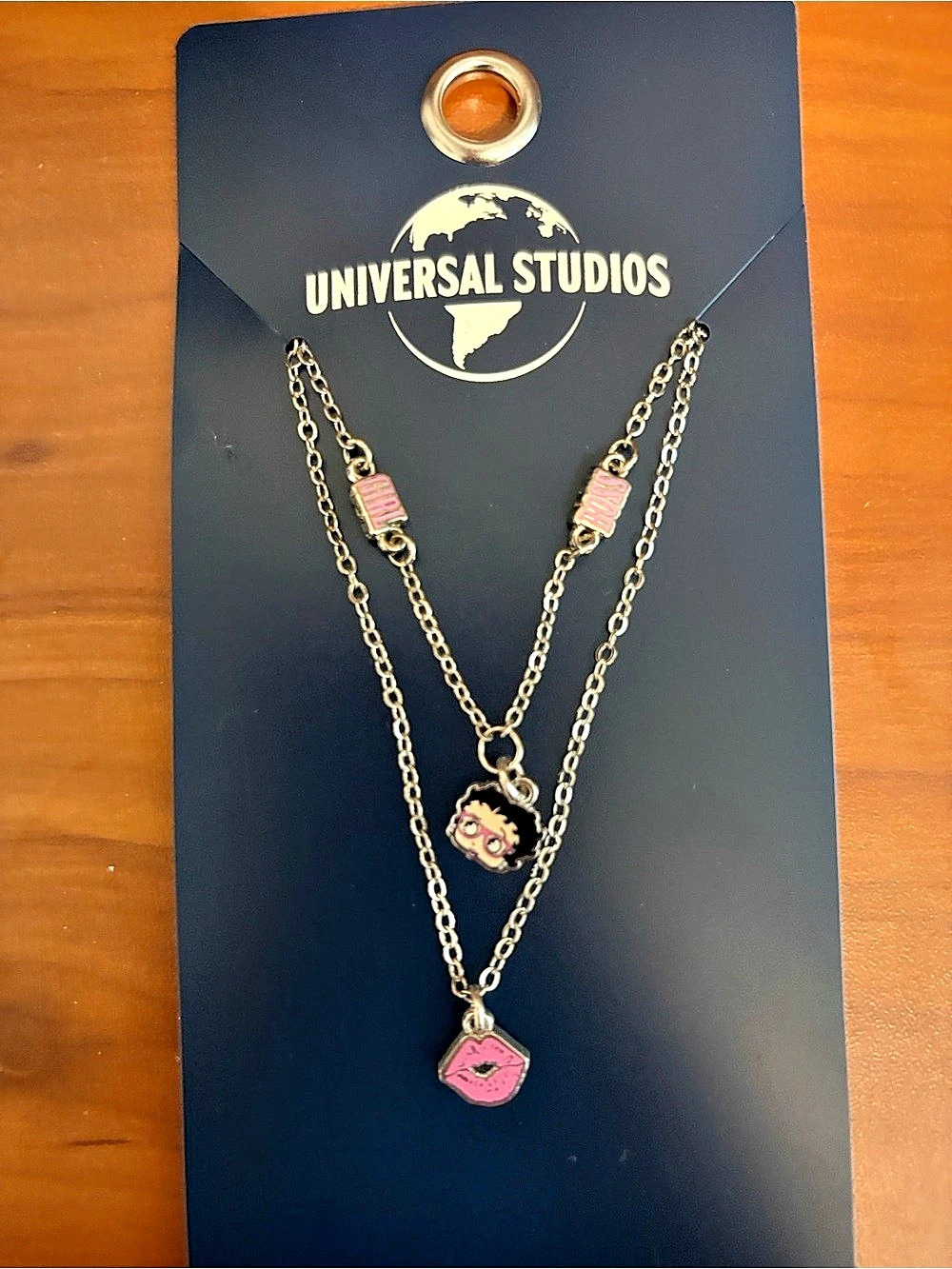 Universal Studios Betty Boop Girl Boss Pendant Necklace in Gold & Pink NWT